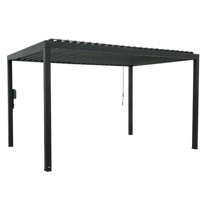 Backyard Discovery Sarasota 4.3m x 3m Galvanized Steel Louvered Pergola with Adjustable Sunshade Roof and PowerPort