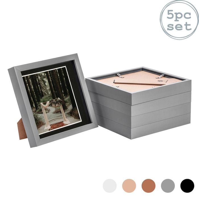 Nicola Spring Acrylic 3d Box Photo Frames With 6" X 6" Mounts - 8" X 8"  - Grey - Pack Of 5