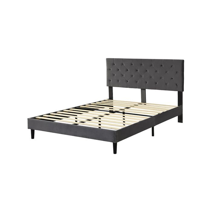 Levede Bed Frame Double Size Mattress Base Platform Wooden Velevt Headboard Grey