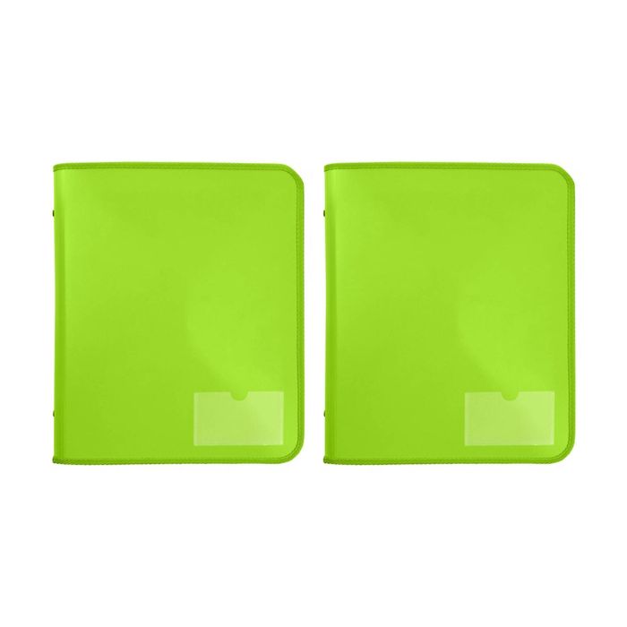 2x Marbig 2 D-ring A4 Zipper Binder 25mm W/ Tech Case File Document Holder Lime