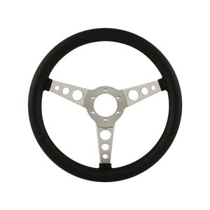 14" Aluminium 6 Bolt Steering Wheel Black Leather Full-Wrap Spokes w/Holes