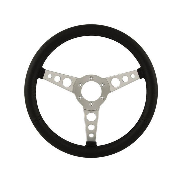 14" Aluminium 6 Bolt Steering Wheel Black Leather Full-Wrap Spokes w/Holes