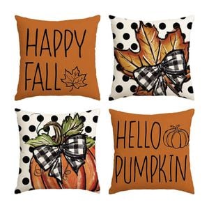 Catzon 4 Pcs Linen Throw Pillow Covers Autumn for Home