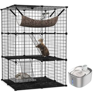 Advwin 3‑Tier DIY Cat Cage with 4L Automatic Sensor Pet Water Fountain