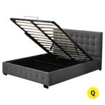 Levede Gas Lift Bed Frame Fabric Base Mattress Storage Dark Grey - Queen