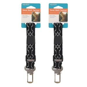 2PK High Road 11-21'' Adjustable Pet Dog Car Seat Belt Tether Harness Black 8x25cm