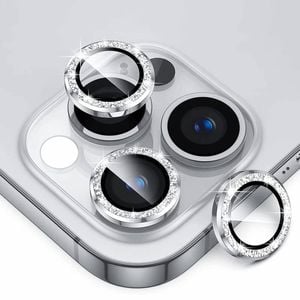 Tough On iPhone 16 Pro / iPhone 16 Pro Max Camera lens Protector Tempered Glass Individual Ring Silver Diamond