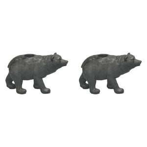 2PK White Moose Resin Bear Candle Holder Home Decor - Black