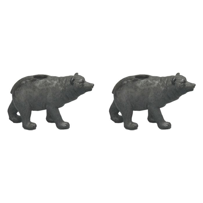 2PK White Moose Resin Bear Candle Holder Home Decor - Black