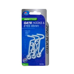 Zenith 65mm Zinc Plated Gate Hook And Eyes - 3 Pack