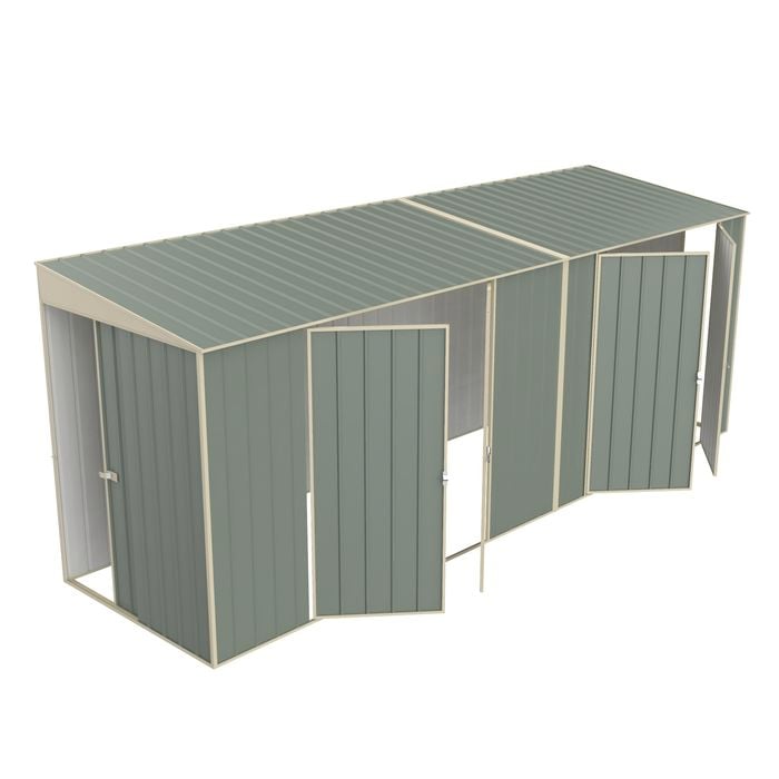Build-a-Shed 1.5 x 5.2 x 2.0m Green Tunnel Shed Tunnel Sliding Door Plus Dual Double Hinged Side Doors