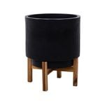 34 x 43cm Black Large Indoor Ceramic Pot with Stand