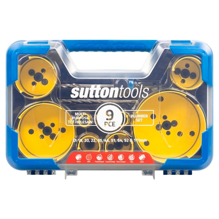 Sutton Tools 19-111mm 9 Piece Multi-Purpose Plumber Holesaw Set