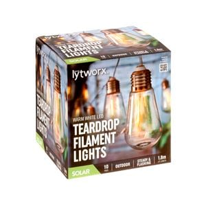 Lytworx Warm White Solar Teardrop Filament Lights - 10 Pack