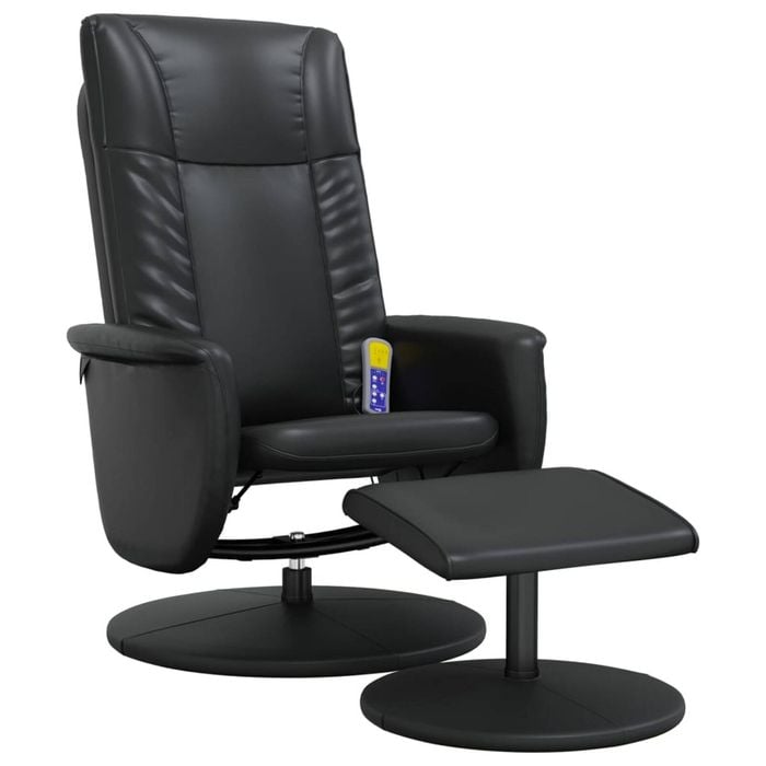 vidaXL Massage Recliner Chair with Footstool Single Sofa Black Faux Leather