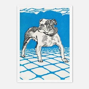 Galrie Charming Vintage Bulldog Art Print - Whimsical Canine Decor for Home, White Frame, A1 60 x 84cm (23 x 33inch)