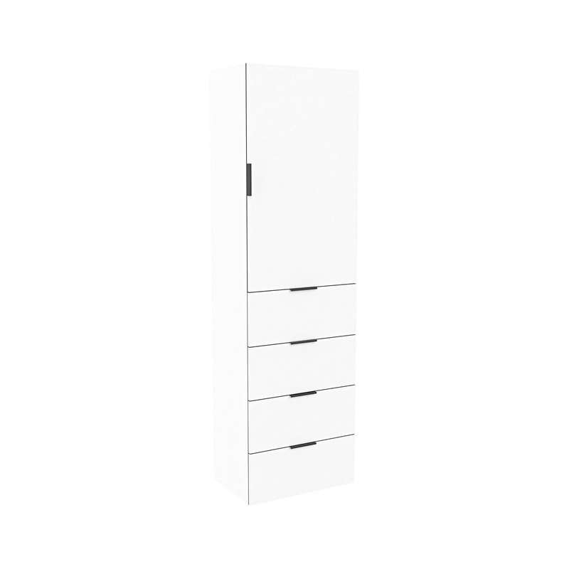 Lugna 2048 x 600 x 380mm White 3 Shelf 4 Drawers Right Hinged Door Storage Cabinet