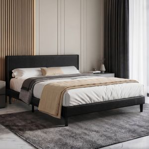Advwin Bed Frame Double Size Mattress Base Upholstered Platform Black
