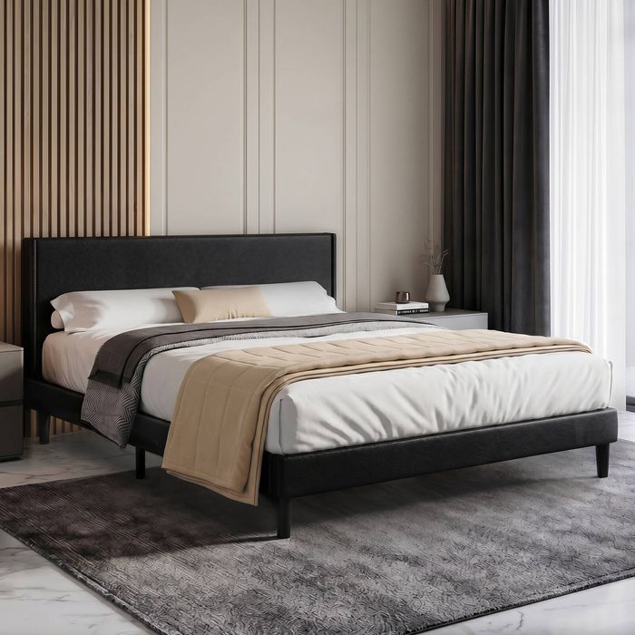 Advwin Bed Frame Double Size Mattress Base Upholstered Platform Black