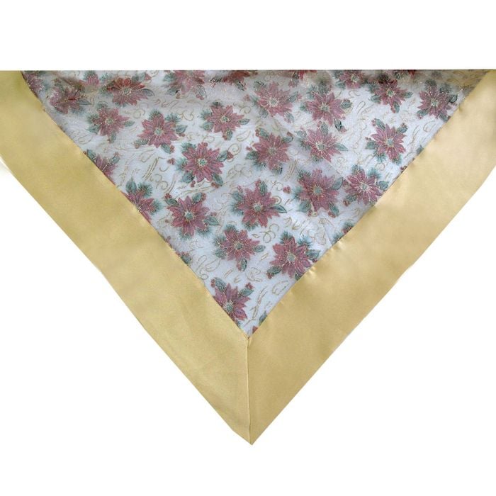 Gold Poinsettia Sheer Organza Glitter Table Cloth 150 x 213 cm