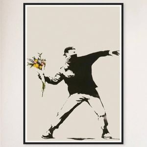 Galrie Banksy Love is in the Air Flower Thrower Artwork - 2003 Limited Edition Print, Black Frame, A4 21 x 30cm (8 x 12inch)