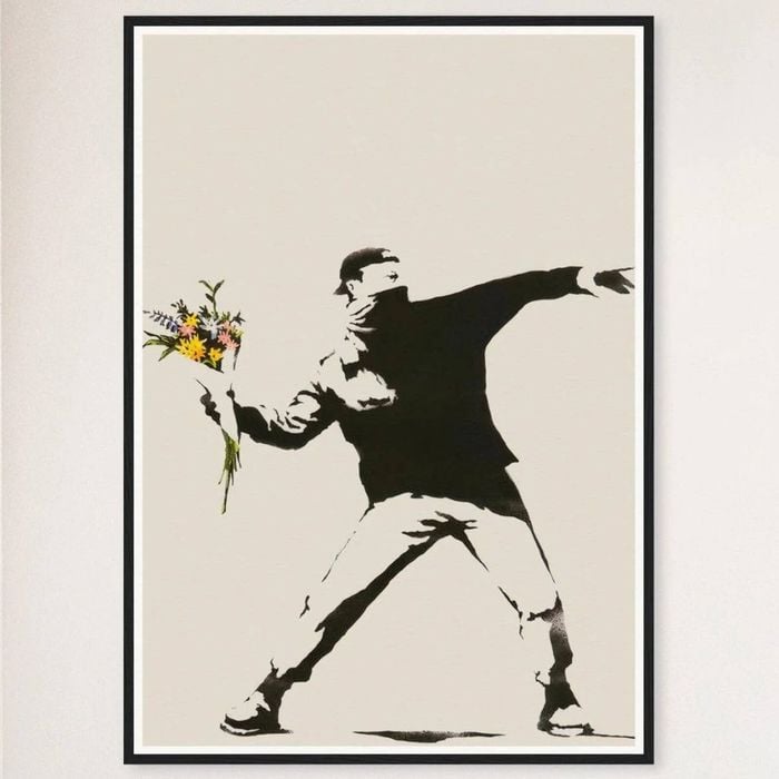 Galrie Banksy Love is in the Air Flower Thrower Artwork - 2003 Limited Edition Print, Black Frame, A4 21 x 30cm (8 x 12inch)