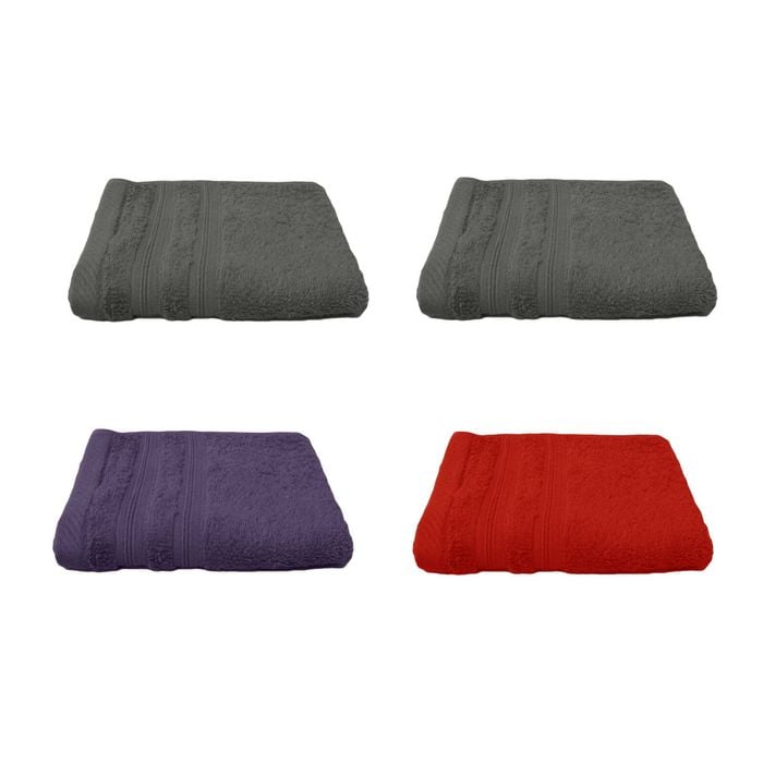 Set of 4 100% Cotton Face Washers Indulgence 33 x 33cm 2 Granite 1 Grape 1 Chilli