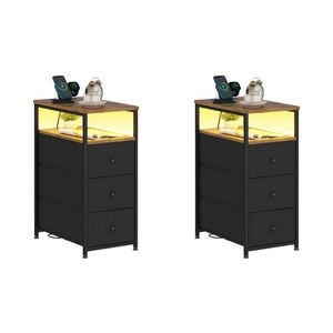 Ufurniture 2PCS Narrow Side Table with 3 Drawers Night Stand Sofa End Table,  Black and Walnut