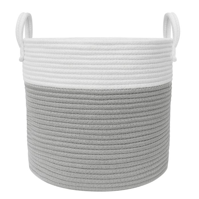 Living Textiles Medium Cotton Rope Laundry Hamper Grey/White | Nursery Storage
