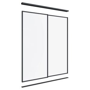 Lugna 2100 x 1201-1800mm Black Optiglass Panels Wardrobe Double Sliding Doors