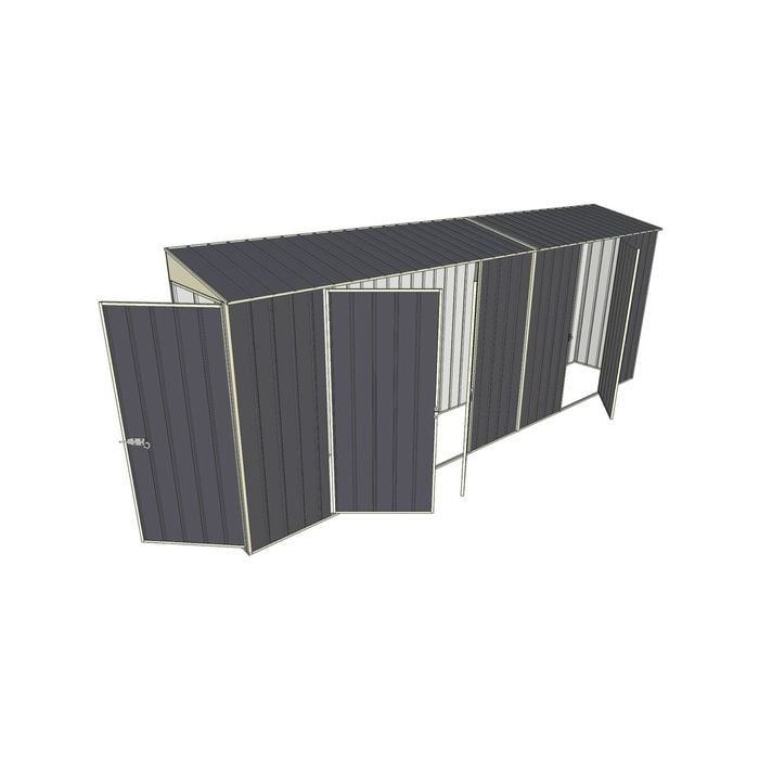 Build-a-Shed 0.8 x 5.2 x 2m Single Hinged Door Skillion Shed with Double and Single Hinged Side Doors - Grey