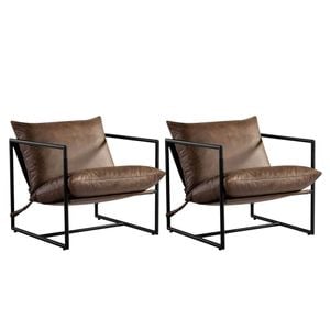 Zinus Package Set - Premium Aidan Sling Accent Chair Metal Frame Armchair - Cognac Tan Brown Set of 2