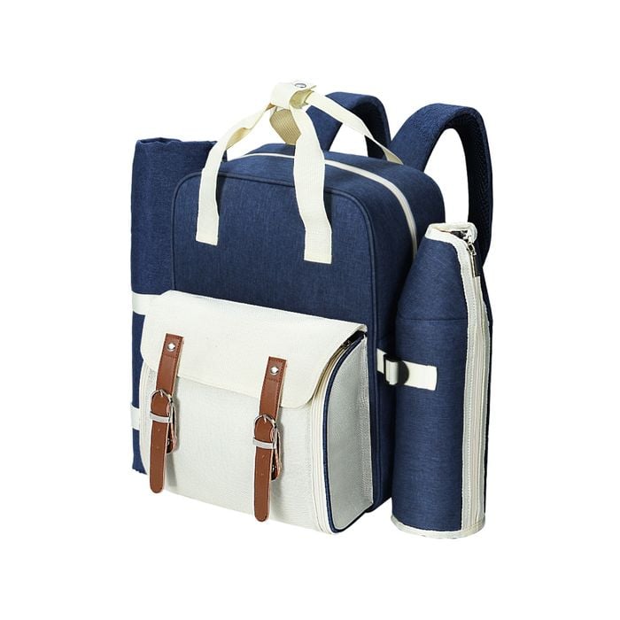 Alfresco Picnic Basket Backpack Set Cooler Bag 4 Person Blue