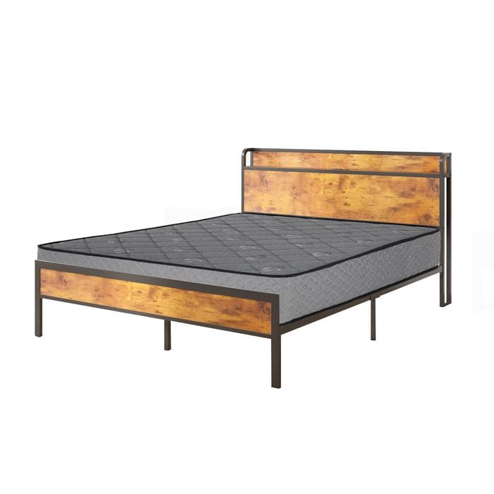 Advwin Double Size Bed Frame with Storage Headboard & Charging Station and Double Mattress 25cm Grey