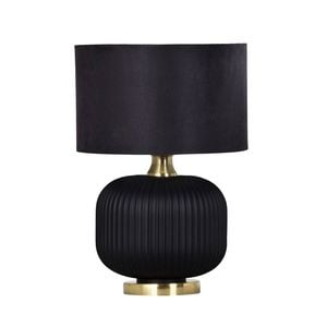Cla Lighting Lusso Interior Drum Shade Ceramic Base Table Lamp Black With Antique Brass Highlight Black Base