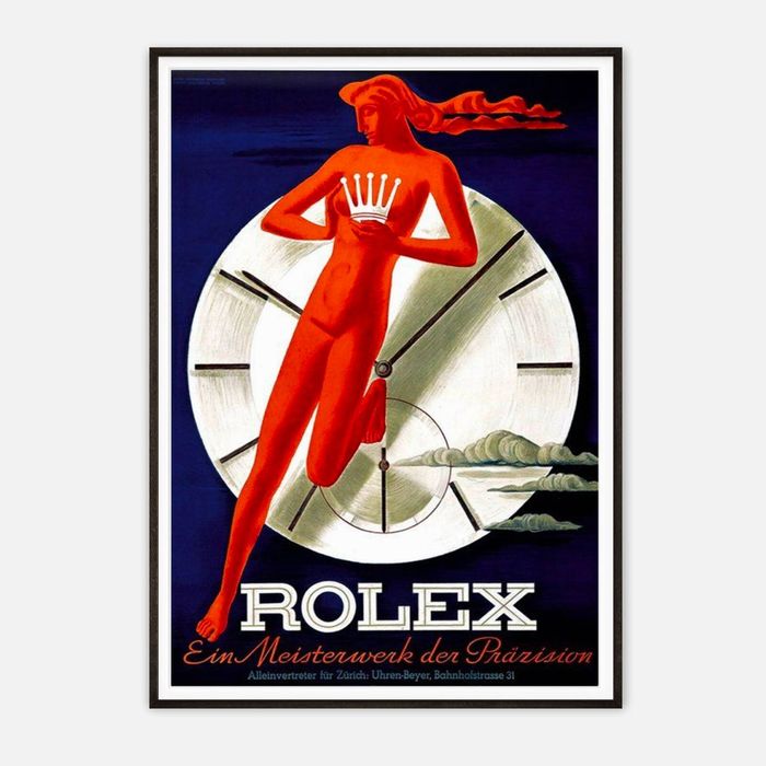 Galrie Vintage Rolex Advertising Poster - Stunning Art Deco Timepiece Print Home Decor, Black Frame, A4 21 x 30cm (8 x 12inch)