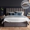 Emilie King Dark Fossil Grey Velvet Gas Lift Storage Winged Bed Frame
