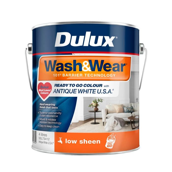 Dulux Interior Paint Wash&Wear Low Sheen Antique White U.S.A.® Ready To Go Colour - 4L