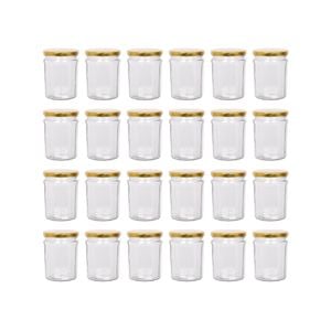Argon Tableware 380ml Glass Jam Jars With Airtight Gold Lids - Set Of 24 Empty Screw Top Kitchen Storage Preserving Jar