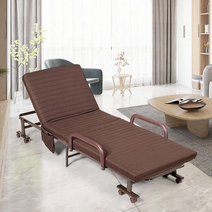 Costway Folding Guest Bed W/mattress Camping Brown