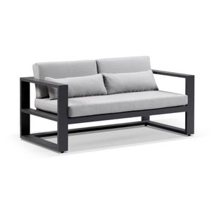 Santorini 2 Seater Outdoor Aluminium Lounge Charcoal & Textured Grey Cushions
