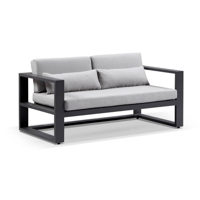 Santorini 2 Seater Outdoor Aluminium Lounge Charcoal & Textured Grey Cushions