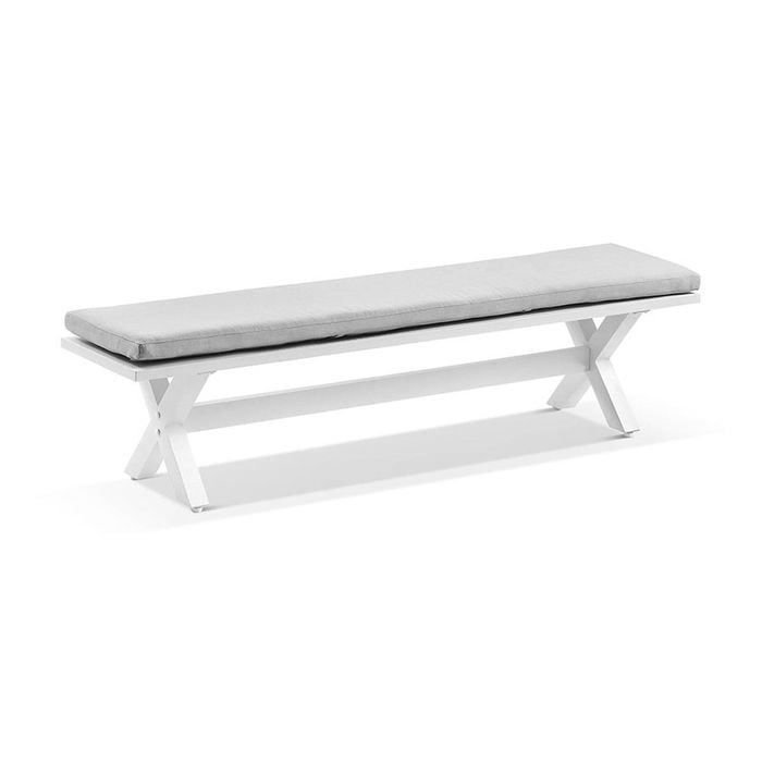 Tahitian 2m Outdoor Aluminium Bench Seat White & Textured Olefin Grey Cushions