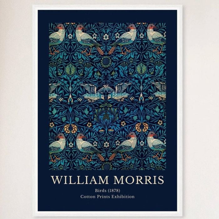 Galrie William Morris Birds Print Exquisite Cotton Exhibition Artwork (1878) Home Decor, White Frame, 50 x 70cm (20 x 28inch)
