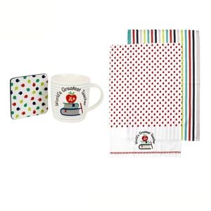 Ladelle World's Greatest Teacher Mug & Coaster & Tea Towels