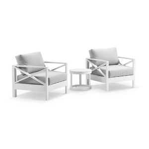 Kansas Lounge Patio Balcony Set Side Table White & Olefin Grey Cushions