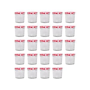 Argon Tableware 90ml Glass Jam Jars With Airtight Red Gingham Lids - Set Of 24 Empty Screw Top Kitchen Storage Preserving Jar