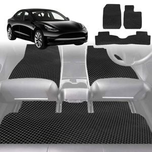6D Diamond Car Floor Mats for Tesla Model 3 2017-2023-Full Set-Black-Outback GT