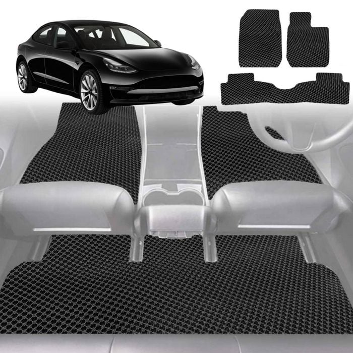 6D Diamond Car Floor Mats for Tesla Model 3 2017-2023-Full Set-Black-Outback GT