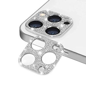 Camera Lens Protector Cover Bling Rhinestone Diamond - For Apple iPhone 12 Pro Max (Silver)